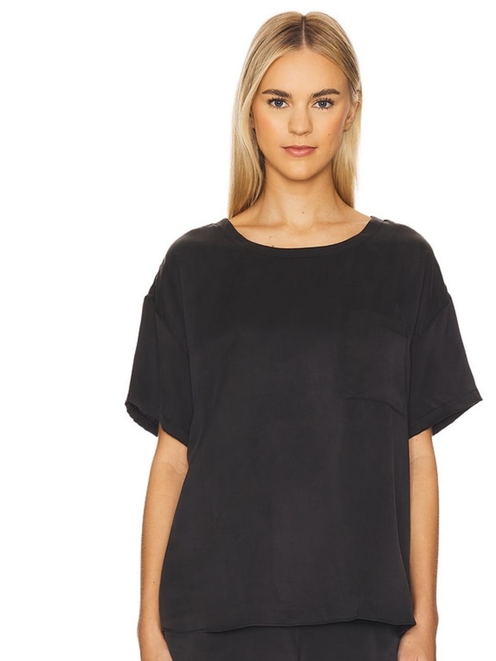 Lunya Revolve silk washable black top size L/XL oversized soft luxury tee pocket